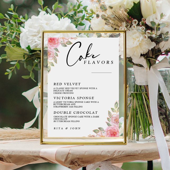 Modern Rose Carnation Menu Cake Wedding Cake Sign (Creator Uploaded)