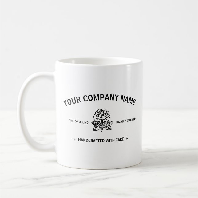 Modern Rose | Customizable Black White Business Coffee Mug (Left)