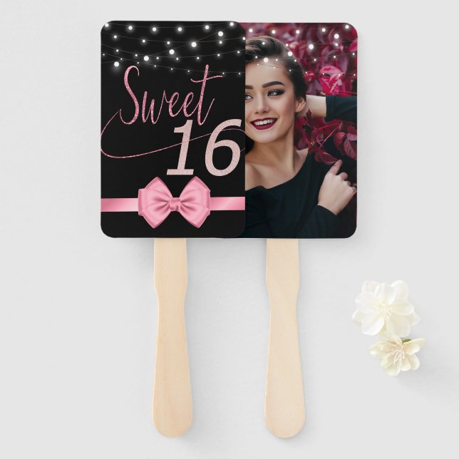 Modern  rose elegant chic sweet 16 hand f hand fan (Front and Back)