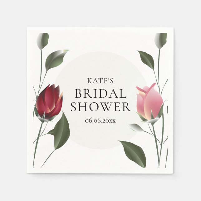 Modern Rose Floral Bridal Shower Napkins (Front)