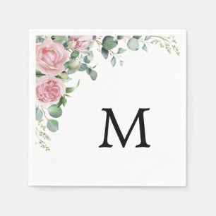 Modern Rose Floral Eucalyptus Greenery Weeding Napkins