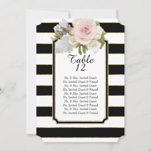 Modern Rose Floral Wide Striped Table Seating List Invitation
