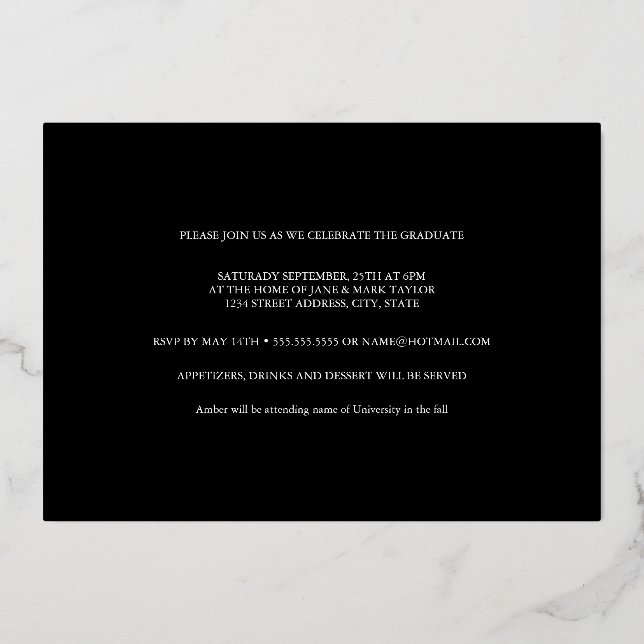 Modern Rose Foil Confetti Photo Graduation Party  Invitation (Back)