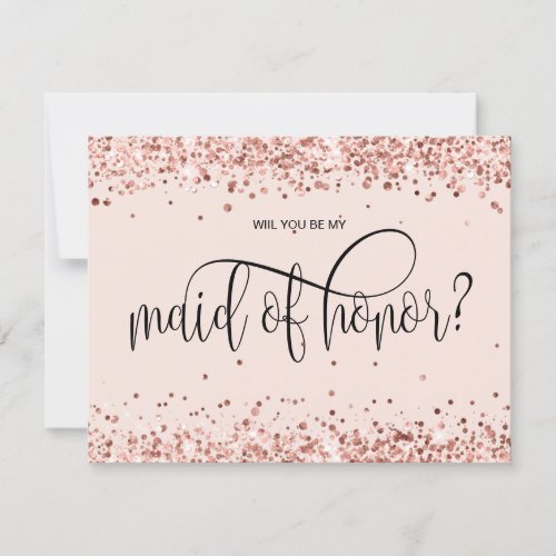 modern rose glitter will you be my maid of honor invitation