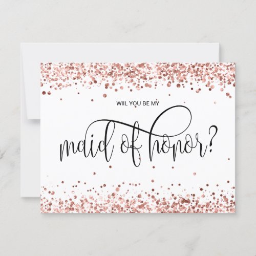 modern rose glitter will you be my maid of honor invitation