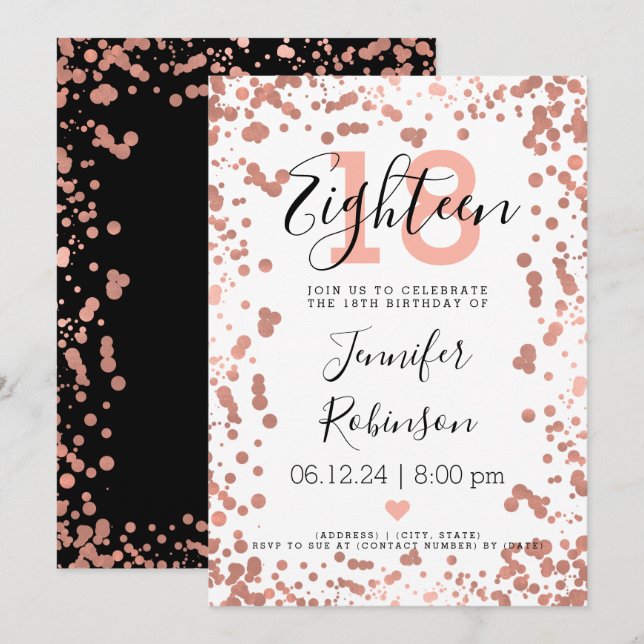 Modern Rose Gold 18th Birthday Foil Dots Invitation (Front/Back)