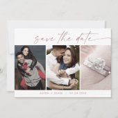 Modern Rose Gold 3 Photo Template Save the Date (Front)