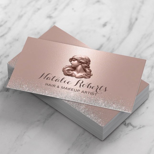 Modern Rose Gold 3D Beauty Logo Hair Stylist Business Card (Creator Uploaded)