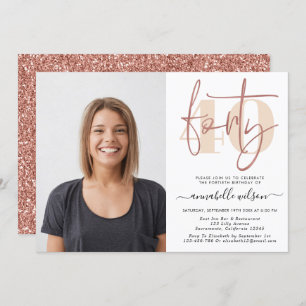 Modern Rose Gold 40th Birthday Photo Invitation