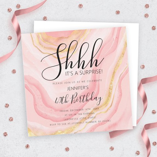 Modern Rose Gold 40th Birthday Watercolor Glitter Invitation