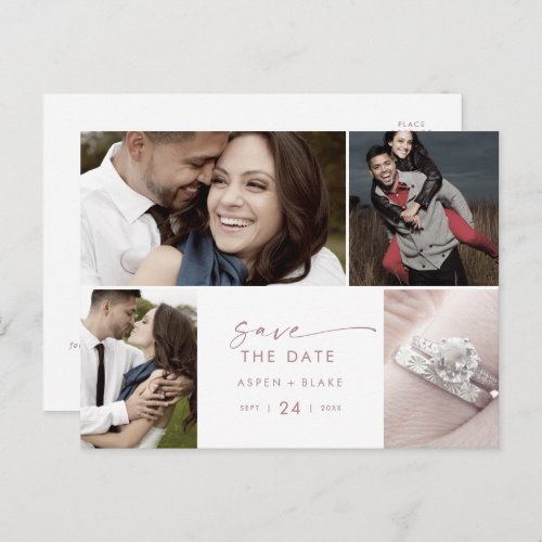 Modern Rose Gold 4 Photo Template Save the Date
