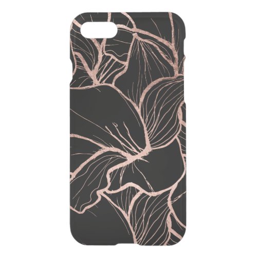 Modern rose gold abstract floral on black iPhone SE87 case