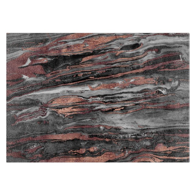 Modern rose gold abstract marbleized paint cutting board (Front)