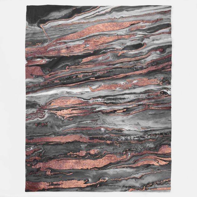 Modern rose gold abstract marbleized paint fleece blanket (Front)