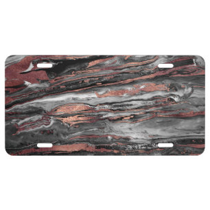 Modern rose gold abstract marbleized paint license plate