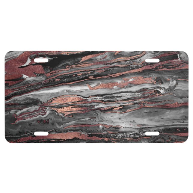 Modern rose gold abstract marbleized paint license plate (Front)