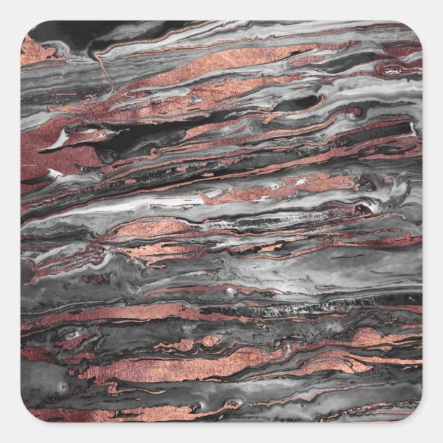 Modern rose gold abstract marbleized paint square sticker (Front)