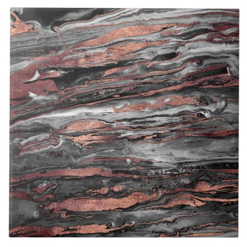 Modern rose gold abstract marbleized paint tile