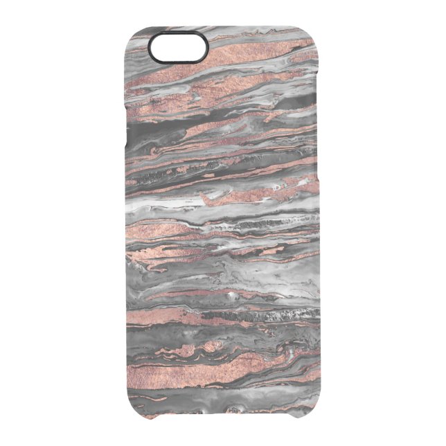 Modern rose gold abstract marbleized paint uncommon iPhone case (Back)