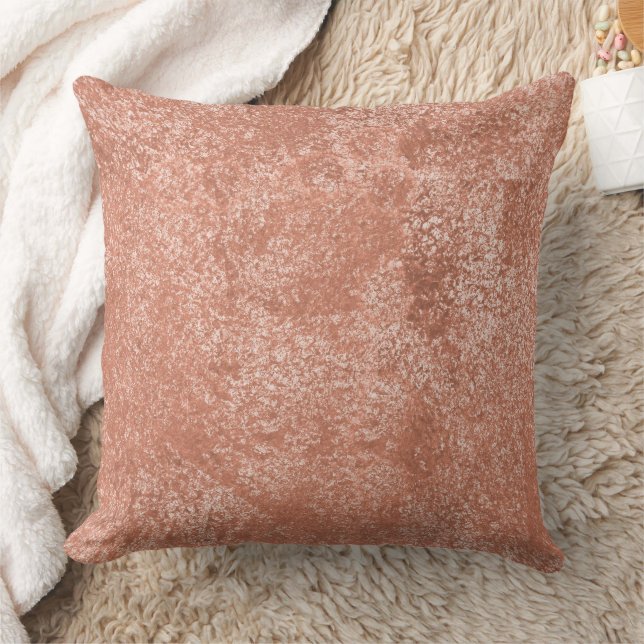 Modern Rose Gold Abstract Metallic Texture Throw Pillow (Blanket)