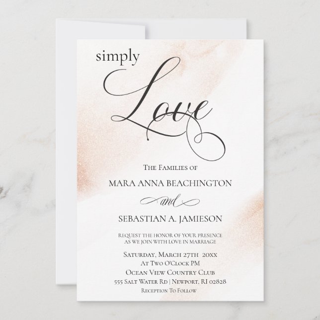 *~* Modern Rose Gold Abstract Watercolor Wedding Invitation (Front)