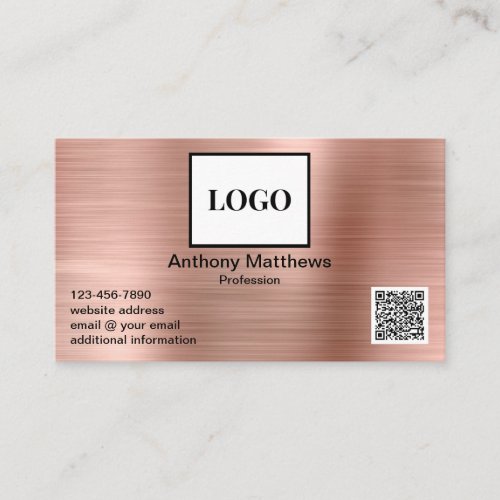 Modern Rose Gold Add Logo and QR Code Business Card