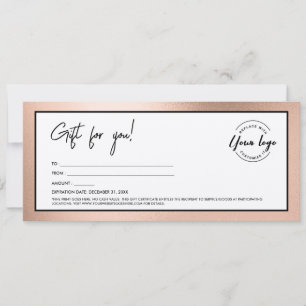 Modern Rose Gold Add Logo Gift Certificate Invitation
