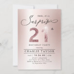 Modern rose gold adult surprise 21st birthday invitation<br><div class="desc">Modern Shhh, it's a surprise 21st birthday party invitation features stylish script and faux rose gold glitter number 21 and your party details on on rose gold background, simple and elegant, great surprise adult milestone birthday invitation for women. the black background color can be changed to any color of your...</div>