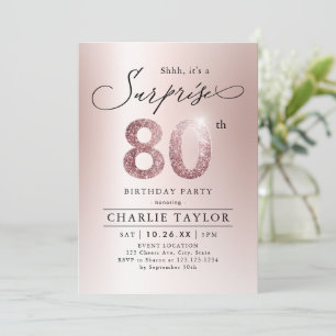 Modern rose gold adult surprise 80th birthday invitation