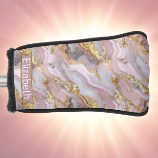 Modern Rose Gold Agate Patterned Personalized Golf Head Cover