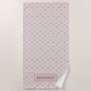 Modern Rose Gold and Black Dots Personalised Beach Towel