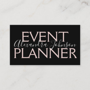 Modern Rose Gold and Black Event Planner Business Card