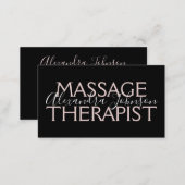 Modern Rose Gold and Black Massage Therapist Business Card (Front/Back)