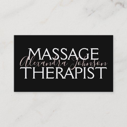 Modern Rose Gold and Black Massage Therapist Business Card