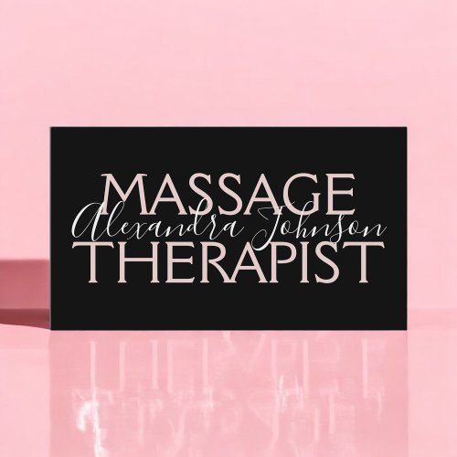 Modern Rose Gold and Black Massage Therapist Business Card