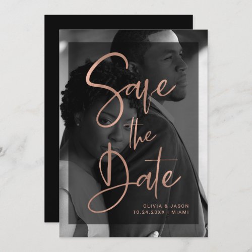 Modern Rose Gold and Black Overlay  Photo Save The Date