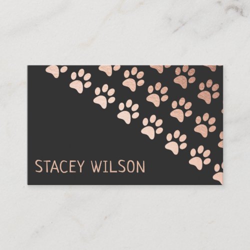 Modern Rose Gold And Charcoal Dog Walker Business Card