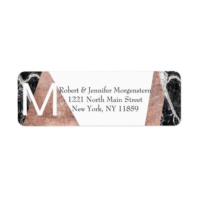 Modern Rose Gold and Marble Monogram Address Label (Front)