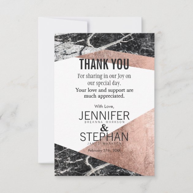 Modern Rose Gold And Marble Thank You Cards