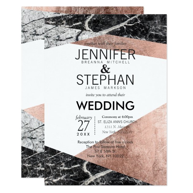 Modern Rose Gold And Marble Wedding Invitations