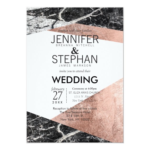 Modern Rose Gold And Marble Wedding Invitations