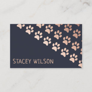 Modern Rose Gold And Navy Dog Walker Business Card