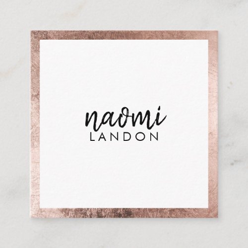 Modern rose gold and white color block minimalist square business card