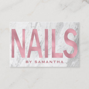 Modern Rose Gold And White Marble Nails Business Card
