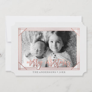 Modern Rose Gold Art Deco Holiday Photo Card