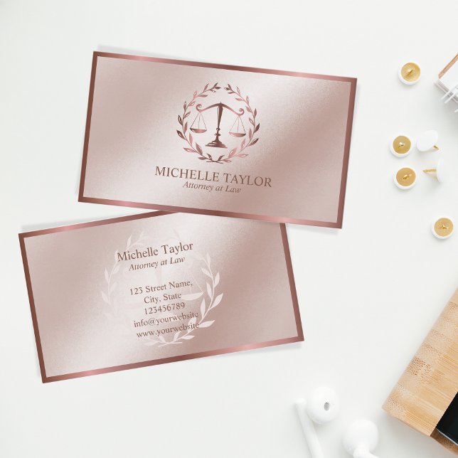 Modern Rose Gold Attorney Lawyer Office Business Card (Creator Uploaded)