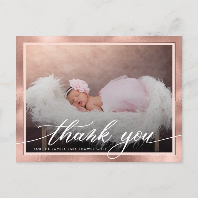 Modern Rose Gold Baby Shower Thank You Postcard (Front)