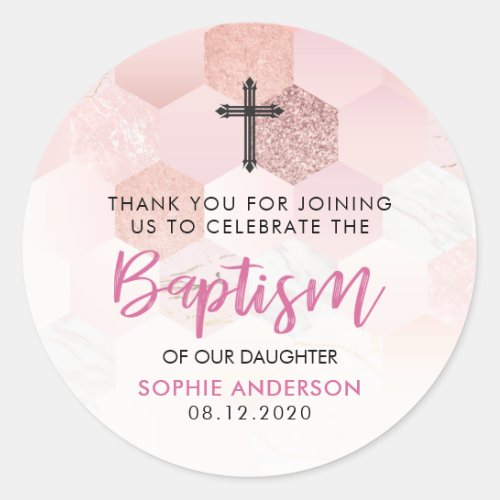 Modern Rose Gold Baptism Thank You Classic Round Sticker