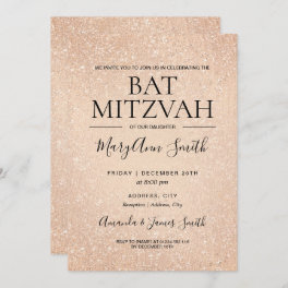 Modern Rose Gold Bat Mitzvah Faux Glitter Paint Invitation