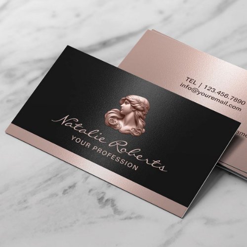 Modern Rose Gold Beauty Logo Salon  SPA Black Business Card
